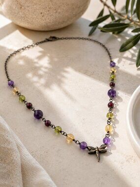 Sterling Silver Dragonfly Necklace Amethyst Citrine Peridot Garnet 925